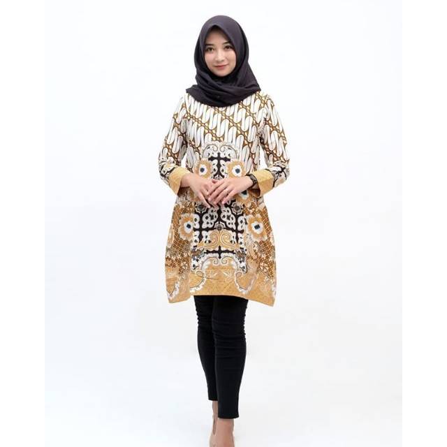 DRESS BATIK MURAH WANITA TUNIK ULIR PUTIH