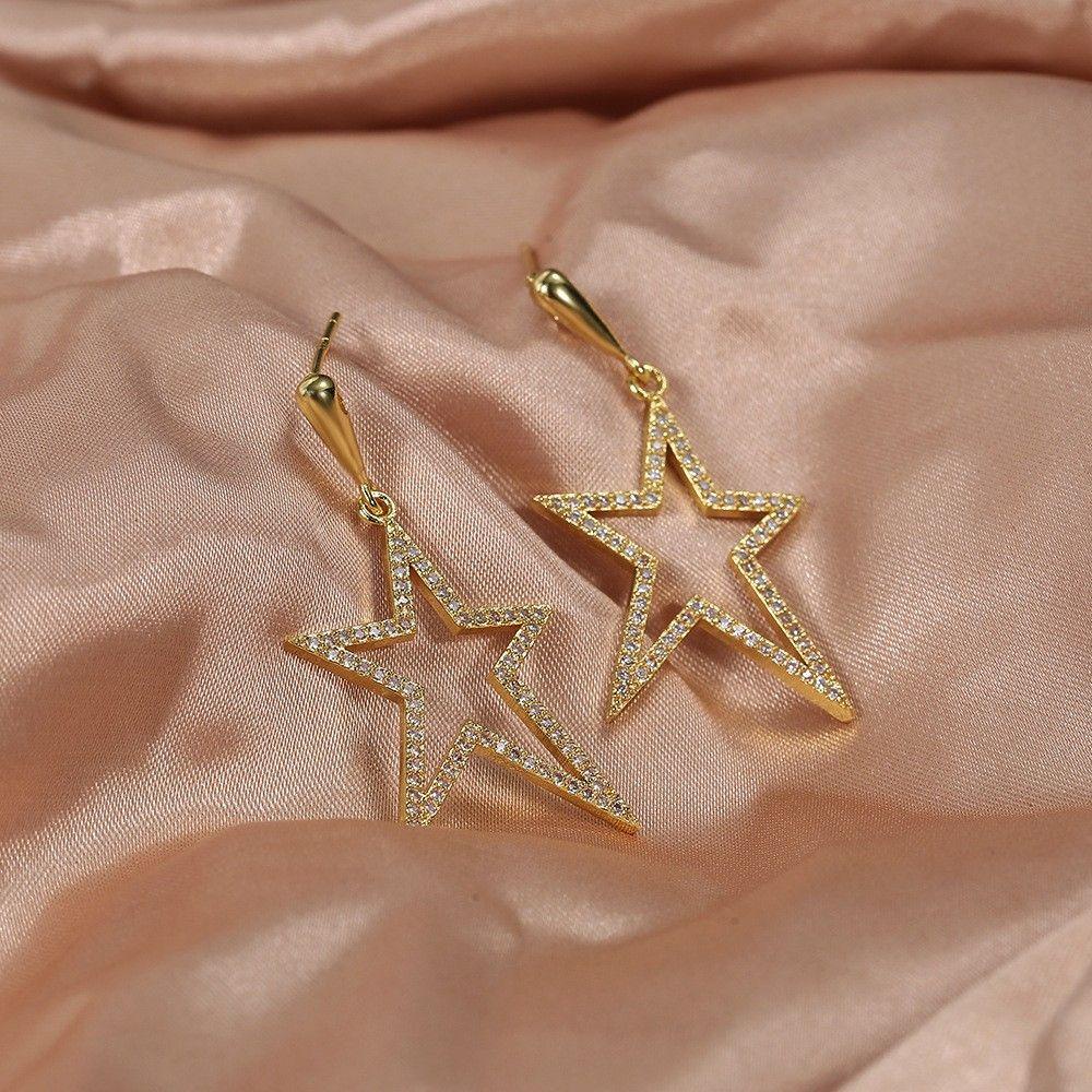 Needway Wanita Gesper Telinga Berlian Imitasi Desain Vintage Rasa Bintang Busur Tindik Ear Stud