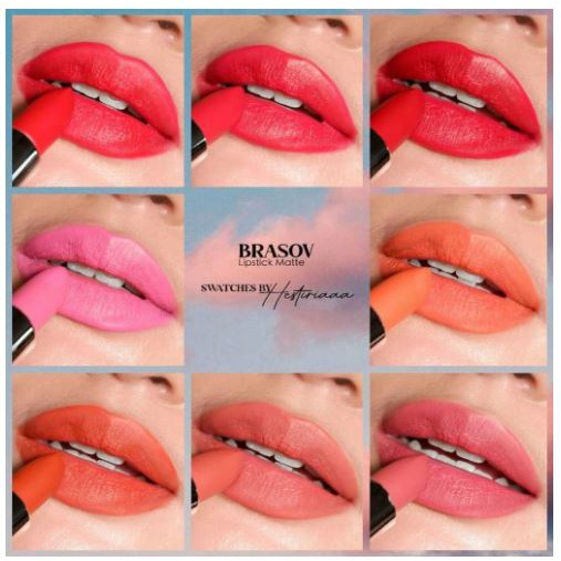 Brasov Lipstik Matte Pigmented Perona Bibir - Ada 8 Pilihan Warna - Netto 3.8 gr