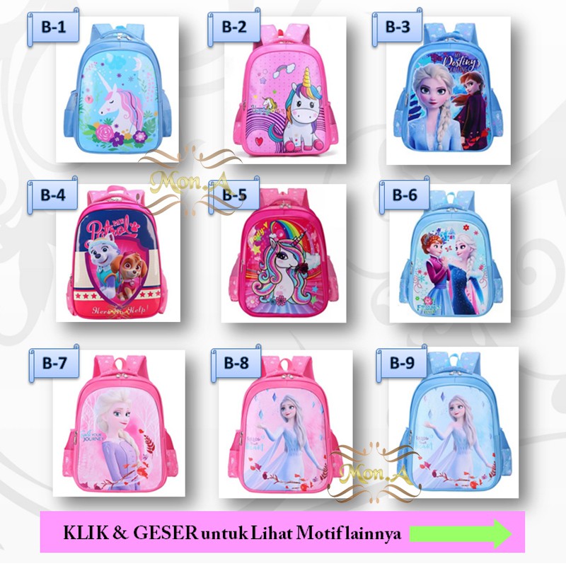 Tas Ransel Sekolah Anak SD / TK / PG Backpack karakter Cewek Girls - M0168