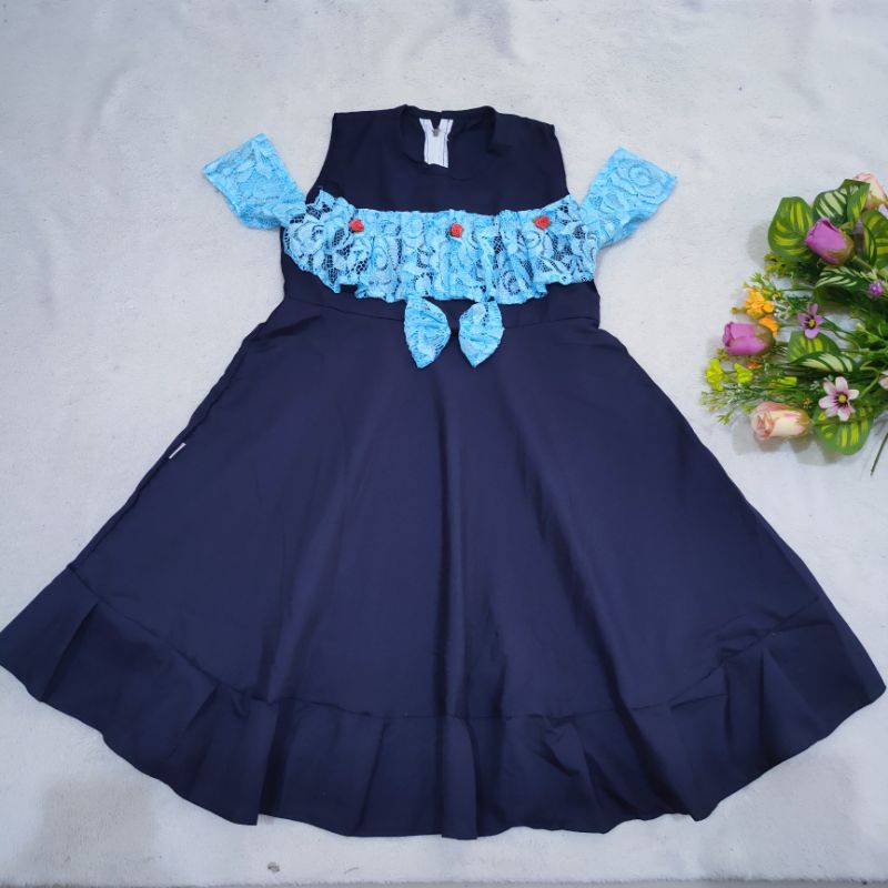 Dress Anak 4 5 6 tahun cewek perempuan Terbaru motif brokat dada Singlet model sabrina ( Dress Partysia )