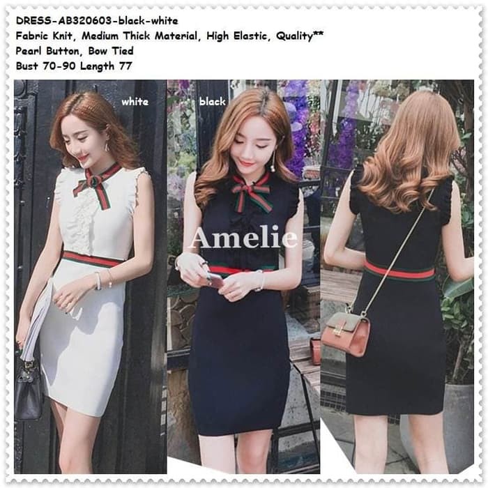 Mini Dress Pesta Bodycon Rajut Black White Putih Gucci Korea Import