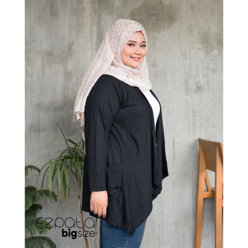 Ezpata Cardigan Cardi Outer Wanita Big Size Lengan Panjang Polos Jumbo Kaos Rayon