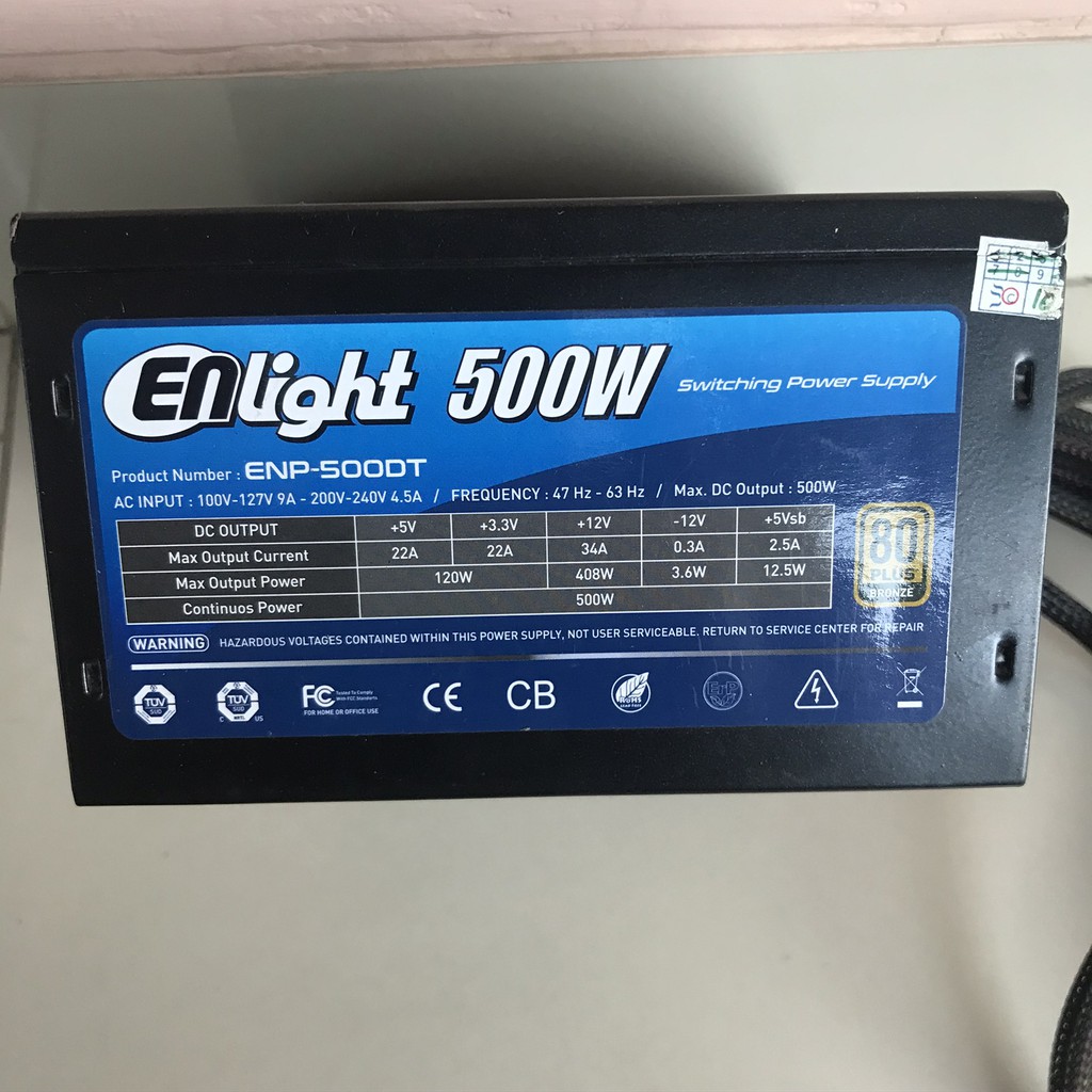 Power Supply ENLIGHT Black Silver 500 Watt 80 Bronze - ENP-500DT