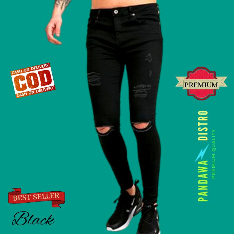 CELANA JEANS PRIA SOBEK RIPPED PENSIL SKINNY SLIMFIT DENIM STRECTH PREMIUM 27-38