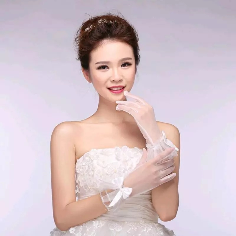 SR84 Sarung tangan pengantin wanita dengan pita Wedding gloves