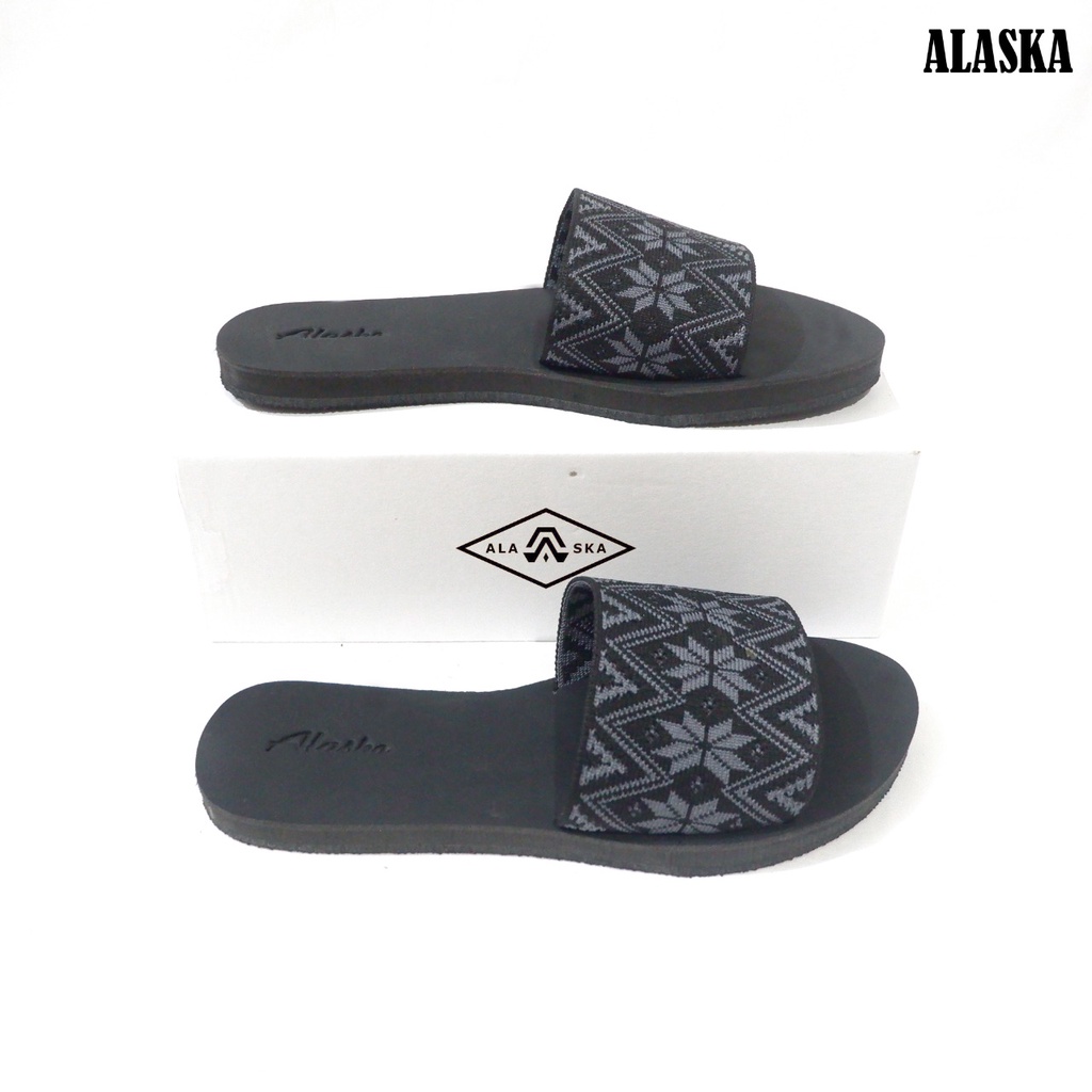 ALASKA - Sandal Flat Wanita Slop Teplek Karet Rajut Import terbaru