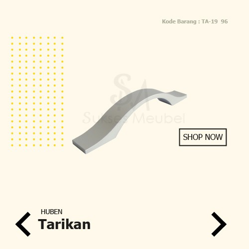 HUBEN Handle TA 19 - 96 Anodize + Sekrup | Tarikan Laci / Lemari HUBEN
