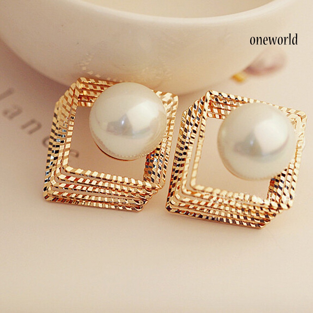 OW@ Women Fashion Multi-layer Faux Pearl Ear Studs Earrings Party Jewelry Gift