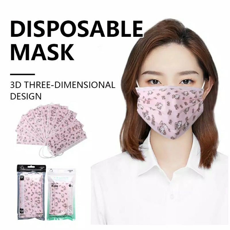Masker dewasa sekali pakai motif hello kitty
