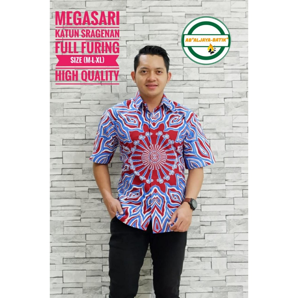 MEGASARI Kemeja Batik Pria Lengan Pendek Katun Halus FULL FURING Batik Aljaya