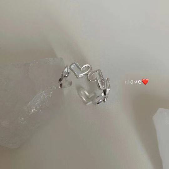 Cincin Jari Telunjuk Model Terbuka Dapat Disesuaikan Desain Hati Rongga Gaya Korea Untuk Wanita