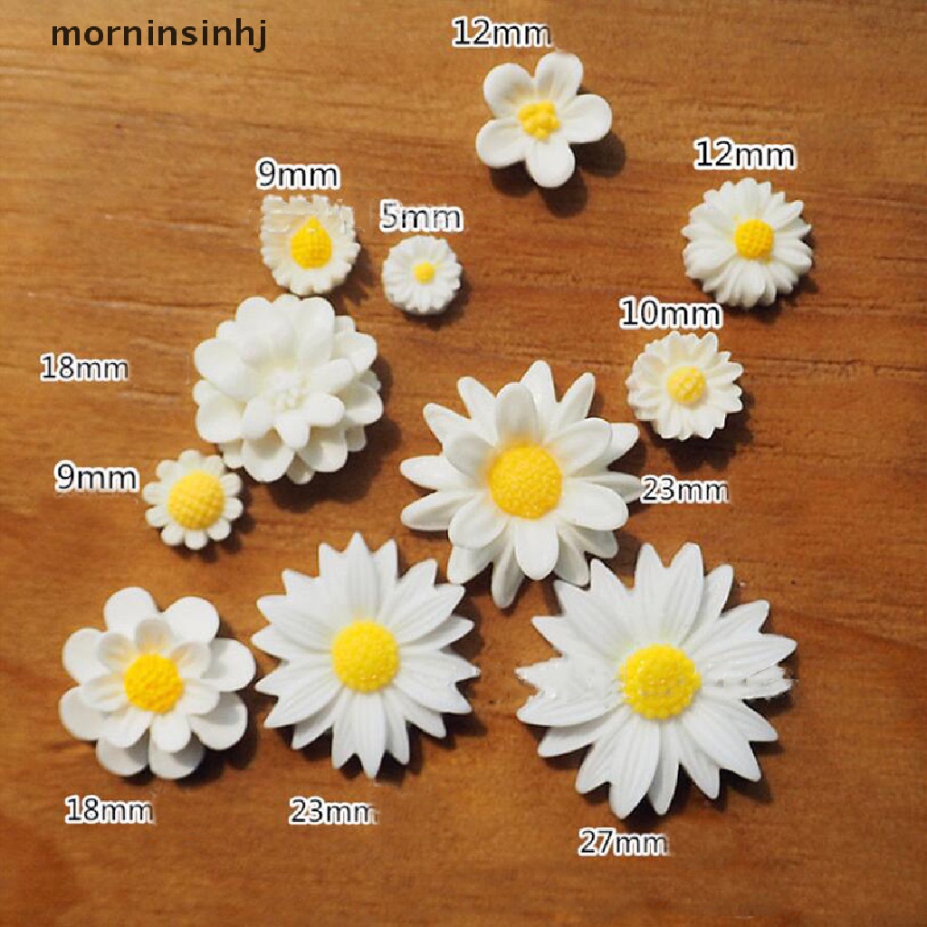 11pcs Bunga Daisy Mornin Flatback Bahan Resin Cabochons Untuk Diy