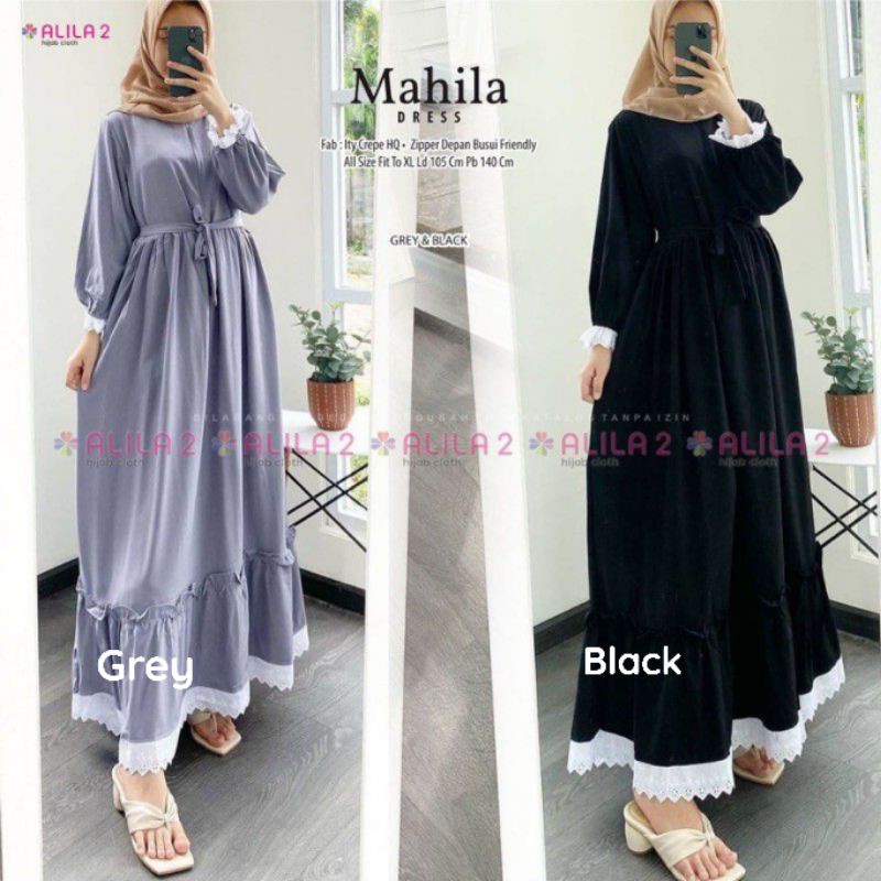 Mahila Dress - LD102 / Gamis Polos ITY Crepe HQ Renda / Busui+Tali Fit / R.7 - 252-6025