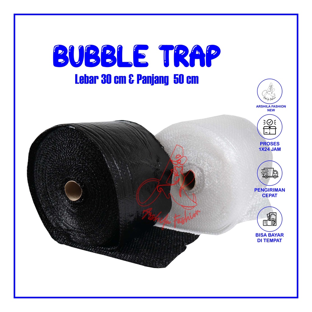 Bubble Wrap Hitam Bening Roll 30 cm x 50 m Tebal Premium Ekonomi