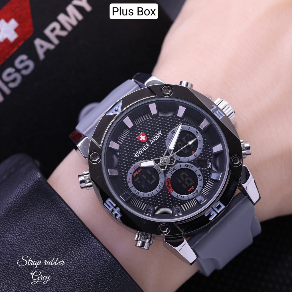 BEST SELLER JAM TANGAN PRIA FM85 TALI RUBBER TANGGAL AKTIF DOUBLE TIME DM 4.6CM FREE BOX &amp; BATERAI || JAM TANGAN FASHION PRIA JAM TANGAN COWOK MURAH