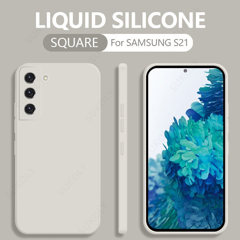 Samsung Galaxy S21 Plus S20 FE Samsung Galaxy Note20 Note 20 S21 Ultra S21+ Casing Square Liquid Silicone Phone Case Soft TPU Shockproof Bumper Back Cover-Antique white