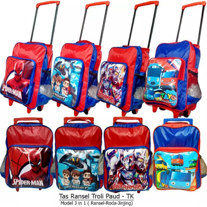 tas troly anak laki laki/tas dorong anak ultramqn spiderman /tas roda /tas troly bisa rangsel anak