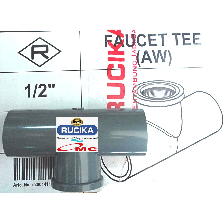 Sambungan Pipa Pralon Fitting Drat Dalam Faucet Tee T 1/2 RUCIKA