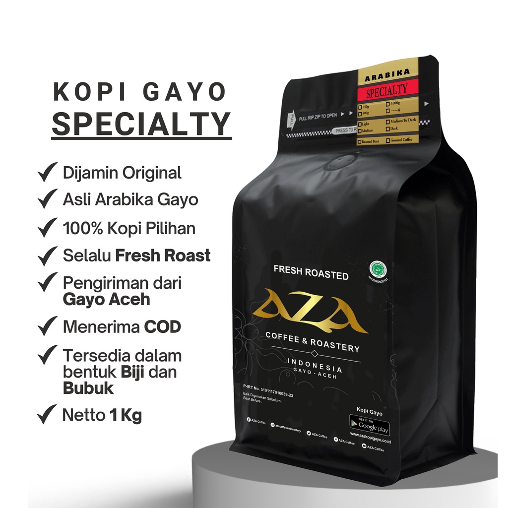 

Kopi Arabika Gayo Aceh Specialty Coffe 1Kg - Kopi Bubuk/Biji- AZA Coffee and Roastery