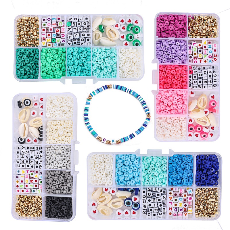 4mm Clay Slice Beads 1160Pcs/Set Mix Color Plastic Acrylic Letter Beads With Elascti Cord For Bracelets Mking Kids Jewelry DIY