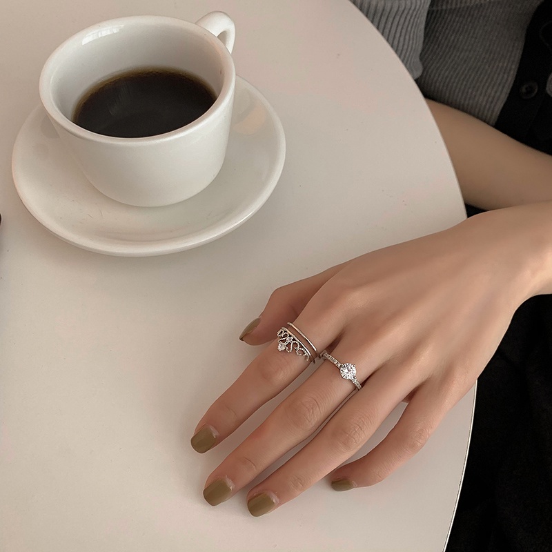 Cincin Model Terbuka Desain Mahkota Hias Berlian Gaya Koreasimple Untuk Wanita