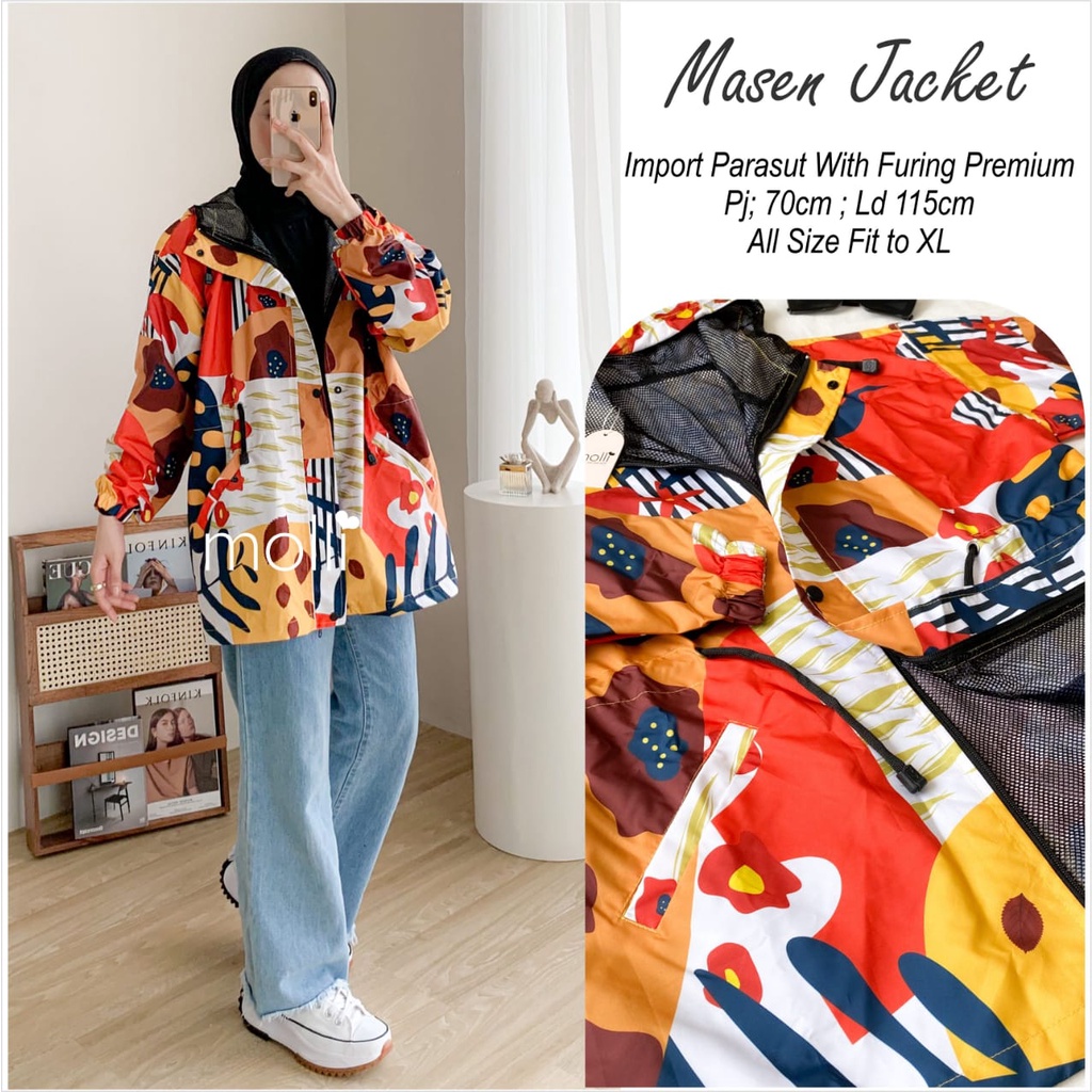 PARASUT JACKET IMPORT MOTIF SUPER GEMES ~ BAHAN PARASUT PREMIUM WITH FURING ~ MASEN JACKET JUMBO ORI