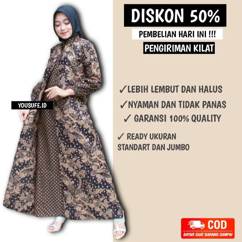 Gamis Batik Coklat Halus Seragam Pernikahan Wanita Lengan Panjang Busui Resleting Depan Cardy Menyatu Tidak Luntur Bisa Cod Shopee GK04