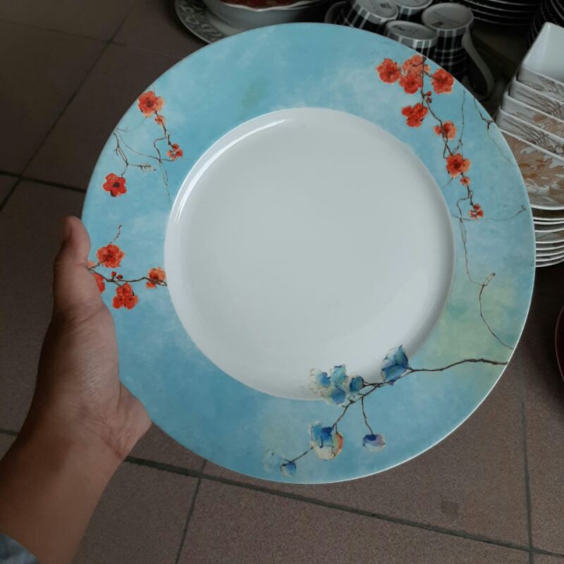 DINNER PLATE PIRING KERAMIK HIAS SANGO CANTIK MOTIF BUNGA SAKURA FLOWER SHABBY PASTEL