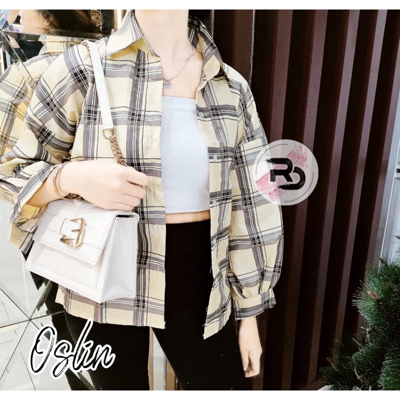 RD FASHION Kemeja Oslin Oversize | Kemeja Korea Jumbo Wanita | Bahan Creap - Fit to L-SJ CREM