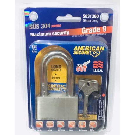 TERMURAH - GEMBOK 60 MM PANJANG AMERICAN SECURE ANTI MALING 60MM LONG