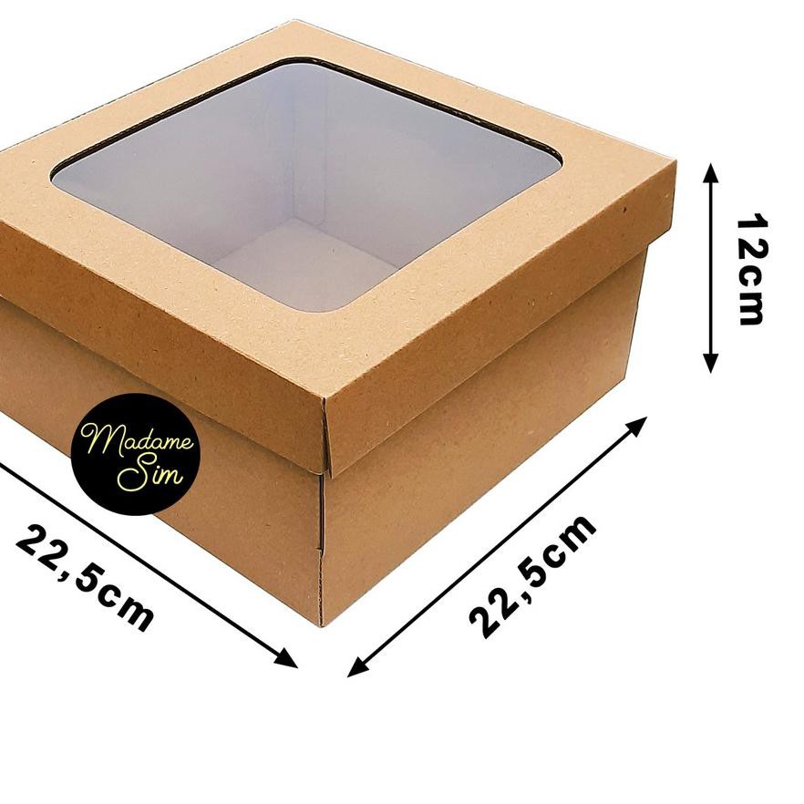 

*BEST SELLER* KOTAK KUE - CAKE BOX 22 x 22 x 12 CM - COKLAT + JENDELA (ISI 10 PCS) ❀