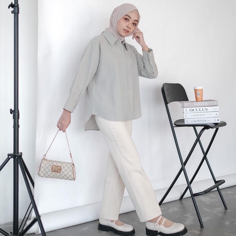 Tq88indonesia Fashion Kemeja Polos Wanita Kekinina / Kem Linen Qamara / Kemeja Cewek Polos Terbaru / Kemeja Hitam Cewek Lengan Panjang / Kemeja Wanita Terbaru