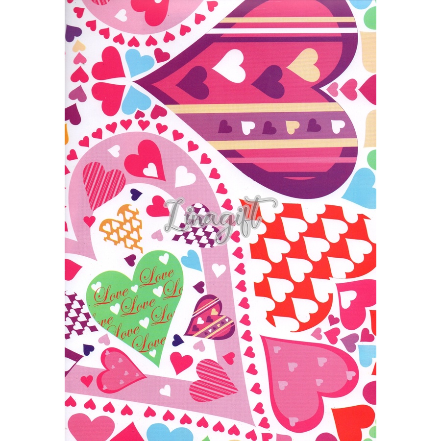 ( 5 Lembar ) SR LOVE - KERTAS KADO GLOSY - GIFT WRAP PAPER VALENTINE HEART WEDDING ENGAGEMENT ROMANTIC HATI FLOWER BUNGA VINTAGE CLASSIC EUSTHATIC