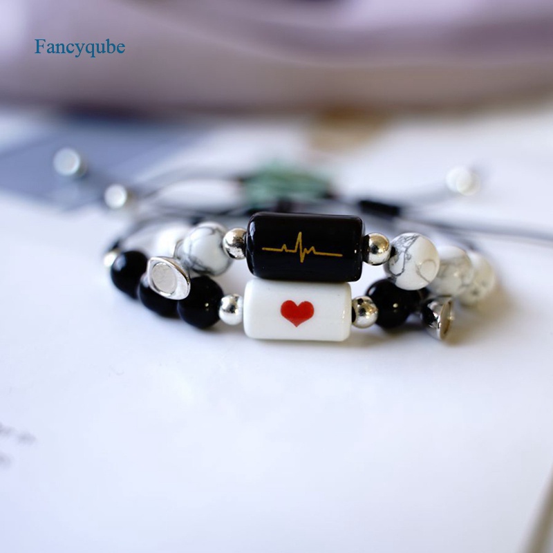 Fancyqube 2pcs / Set Gelang Batu Magnet Gaya Vintage Untuk Pasangan