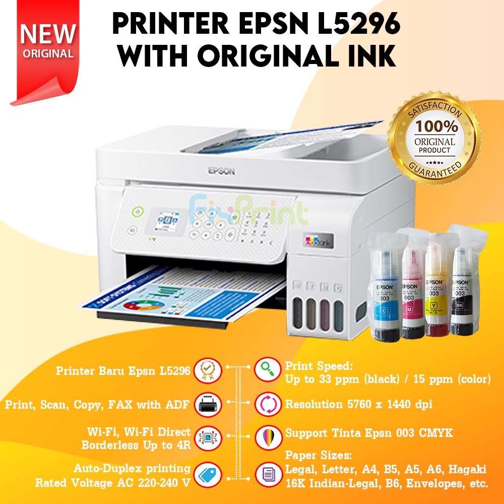 Epson L5290 L5296 All In One WIFI ADF (Automatic Scan Copy File) FAX Pengganti Seri L5190