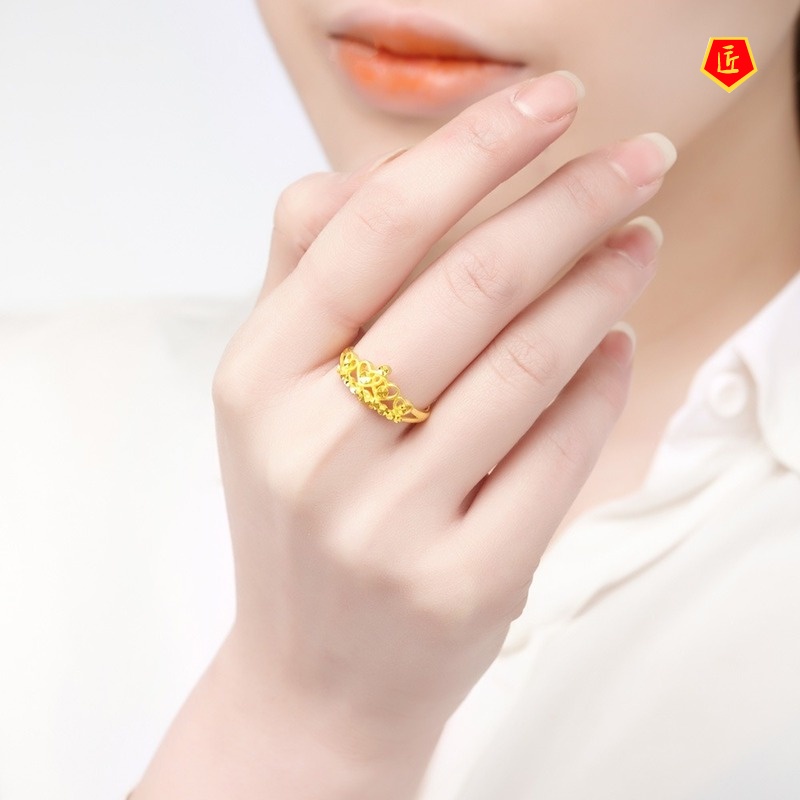 [Ready Stock]Elegant Simple Gold Flower Crown Women's Ring