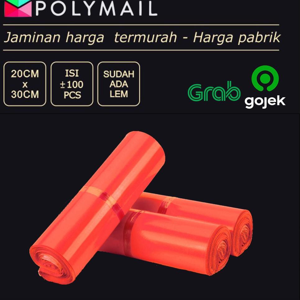 

JuAlan5 POLYMAILER ±100PCS 20x30CM MERAH ORANGE PREMIUM GLOSSY PLASTIK POLYMAILER RED ORANGE.masakin