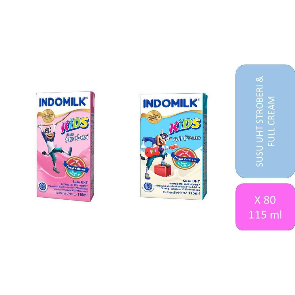 

Indomilk Susu UHT Kids Strawberry & Full Cream Plain 115 ml x 80 [2Karton]