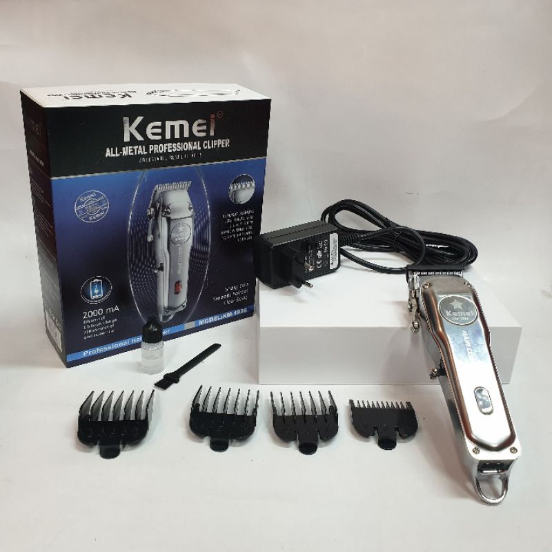 Alat Mesin Cukur Pangkas Rambut Kemei Km 1996 Hair Clipper Recharger Potong Rambut Pria Dewasa Silver