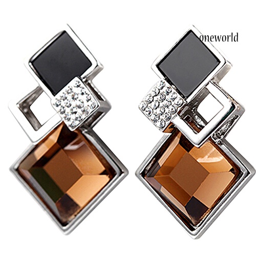 OW@ Women's Fashion Rhombic Rhinestone Eardrop Korean Style Earrings Party Jewelry