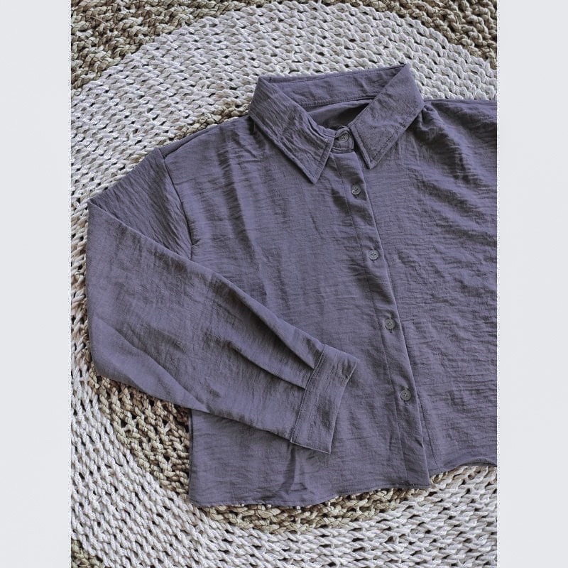 Premium Keisya Crop / Kemeja Crop Crinkle AirFlow / Hanin Crop-CROP DARK-GREY