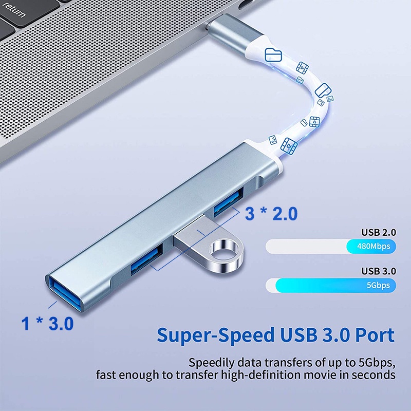 Hub Splitter 4 Port Usb 3.0 Otg Tipe C 3.1 Untuk Laptop / Pc / Komputer Pro Air13.3