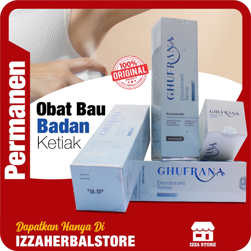 OBAT BAU BADAN KETIAK PERMANEN Ghufrana Natural Deodorant Spray Membantu MENCERAHKAN Ketiak Gidza Tawas ORIGINAL