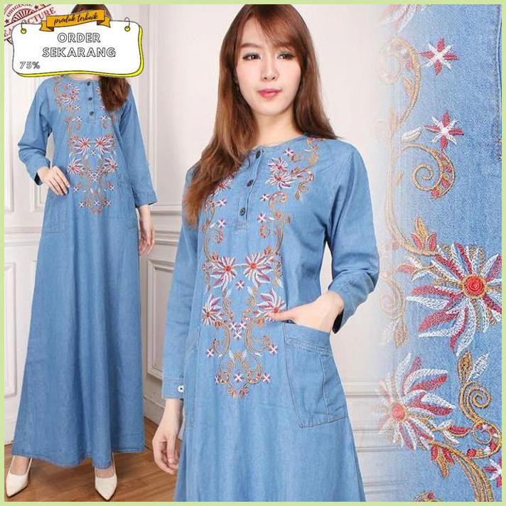Sale Mayasari maxi dress jeans gamis wanita Termurah