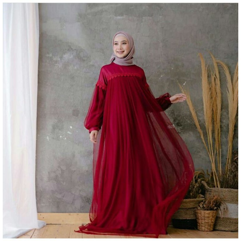 ROMENA DRESS Maxy Gamis Muslim dress tile outfit Muslim brukat gamis tile pesta dress lebaran putih