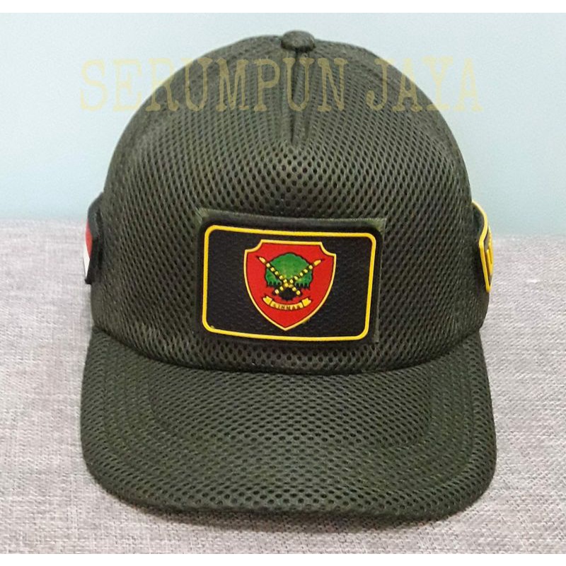 TOPI LINMAS HIJAU ARMY - TOPI LINMAS JARING VELCRO 3PATCH (Patch kecil Linmas)