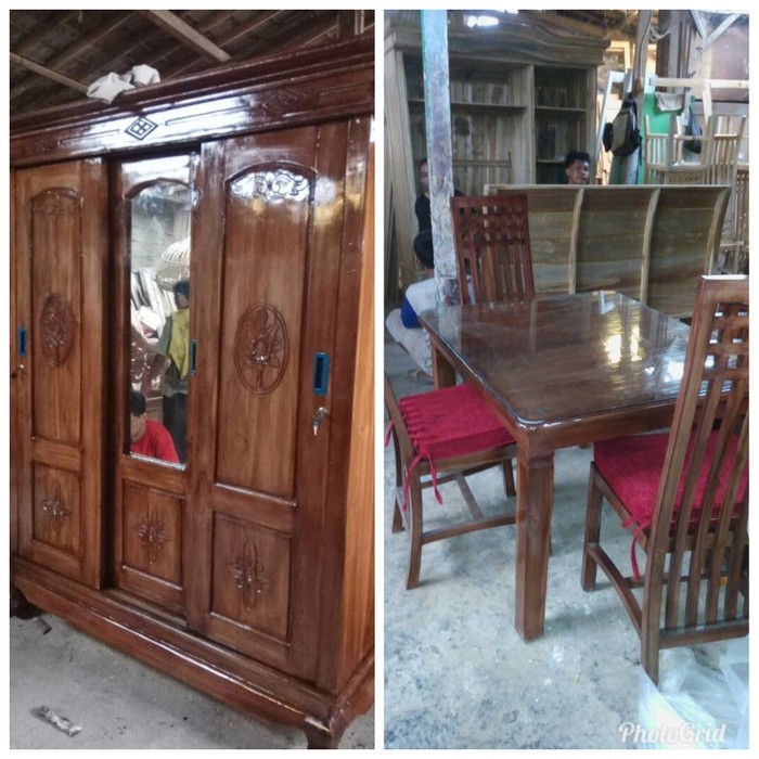 Lemari 3pintu sliding +4kursi /meja makan kayu jati asli