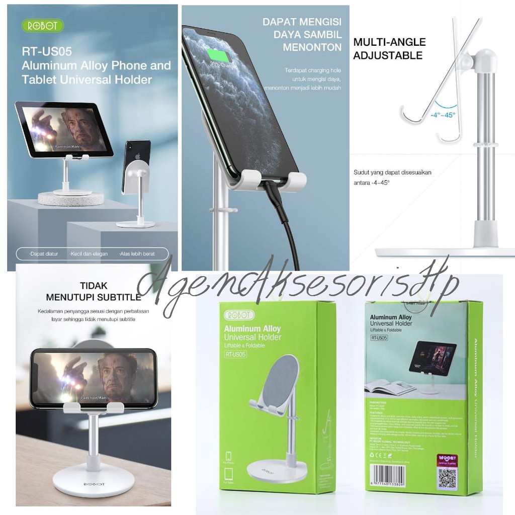 ROBOT RT-US05 Aluminium Alloy Foldable Phone &amp; Tablet Holder Liftable Foldable