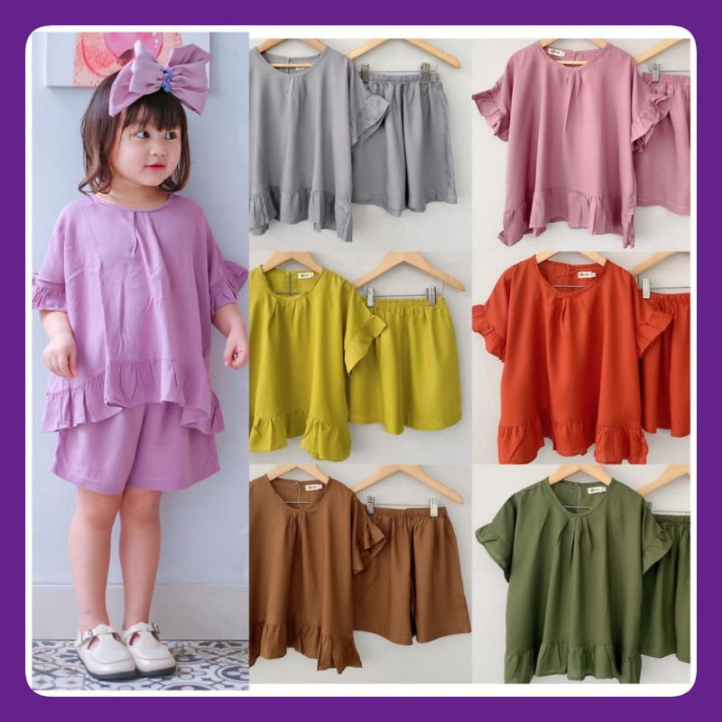 SETELAN ANAK LENGAN PENDEK + CELANA PENDEK BAHAN RAYON UMUR 3-5 TH || SETELAN ANAK RAYON || BAJU ANAK